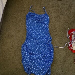 Blue Floral Spaghetti Strap Dress